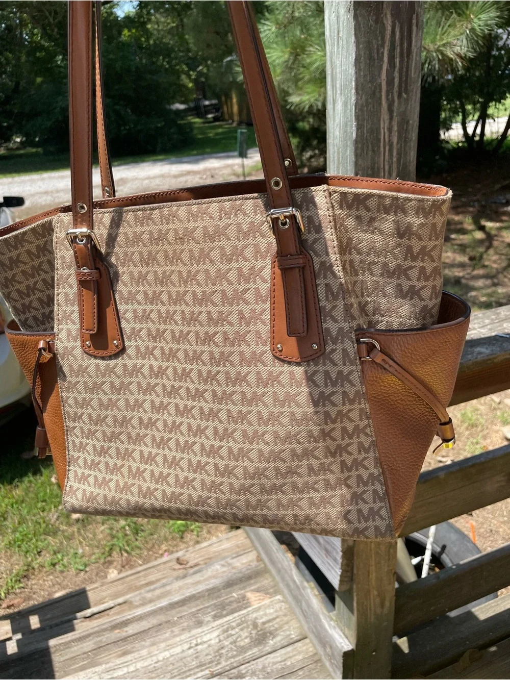 Michael Kors Tan/Brown MK Logo Messenger Tote